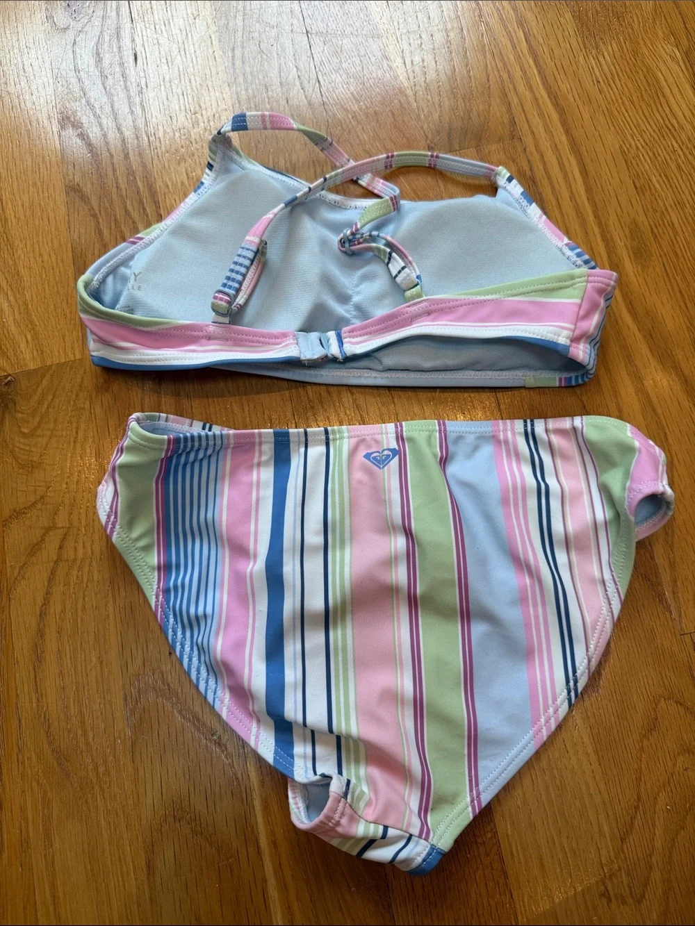 Roxy Girls' Pastel Striped Two-Piece Bikini - Pink, Blue & Green